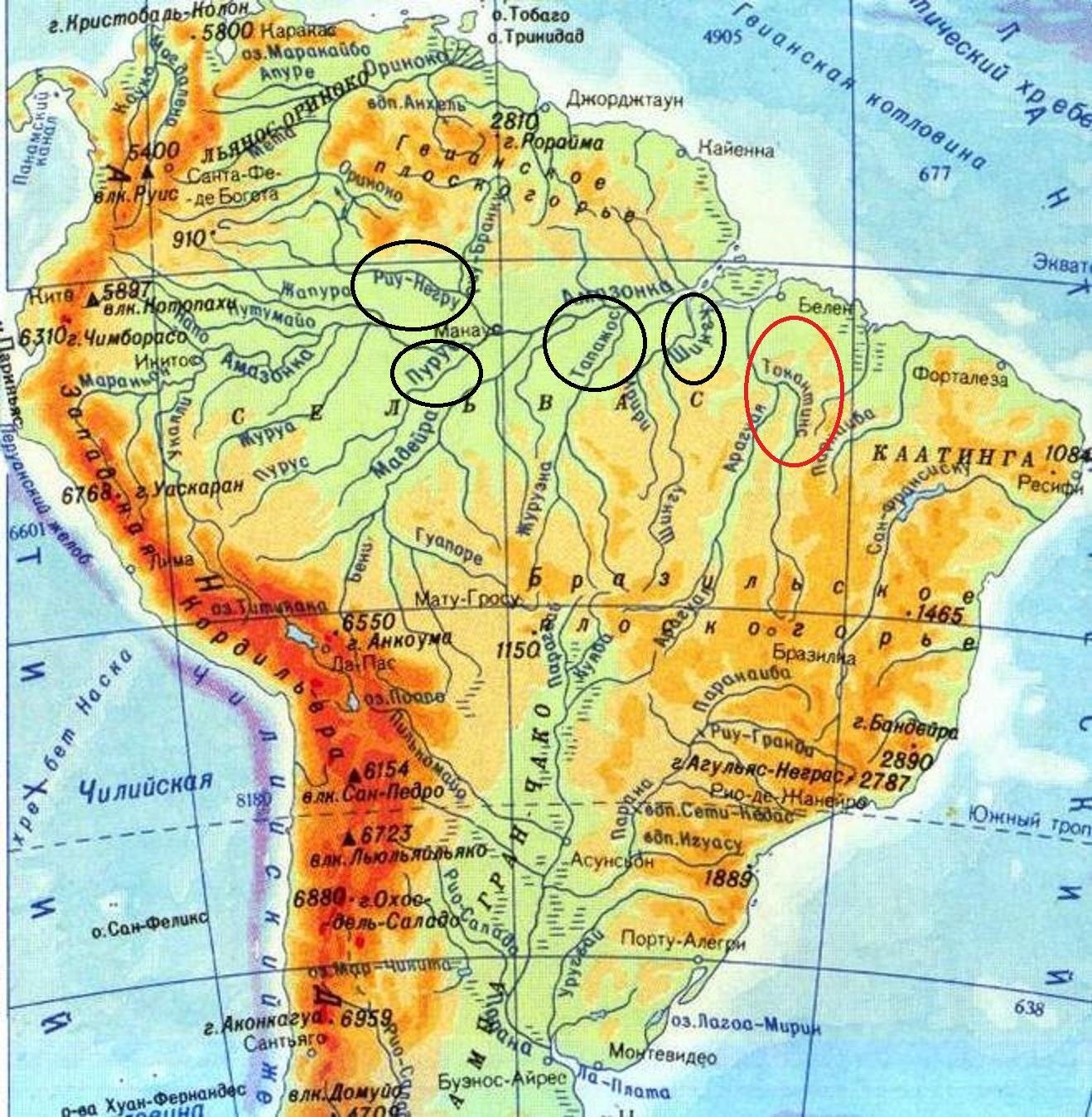 Водопады южной америки контурная карта