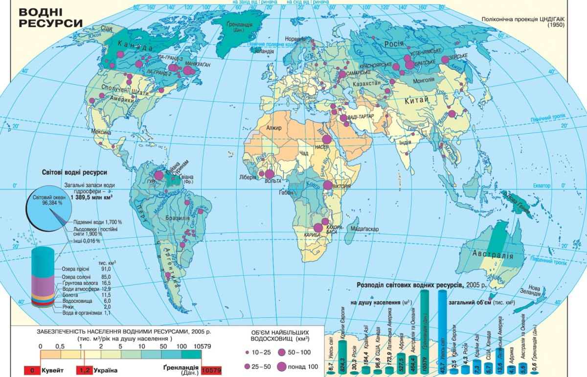 Карта обеспеченности водными ресурсами. Две страны наименее обеспеченные пресной водой